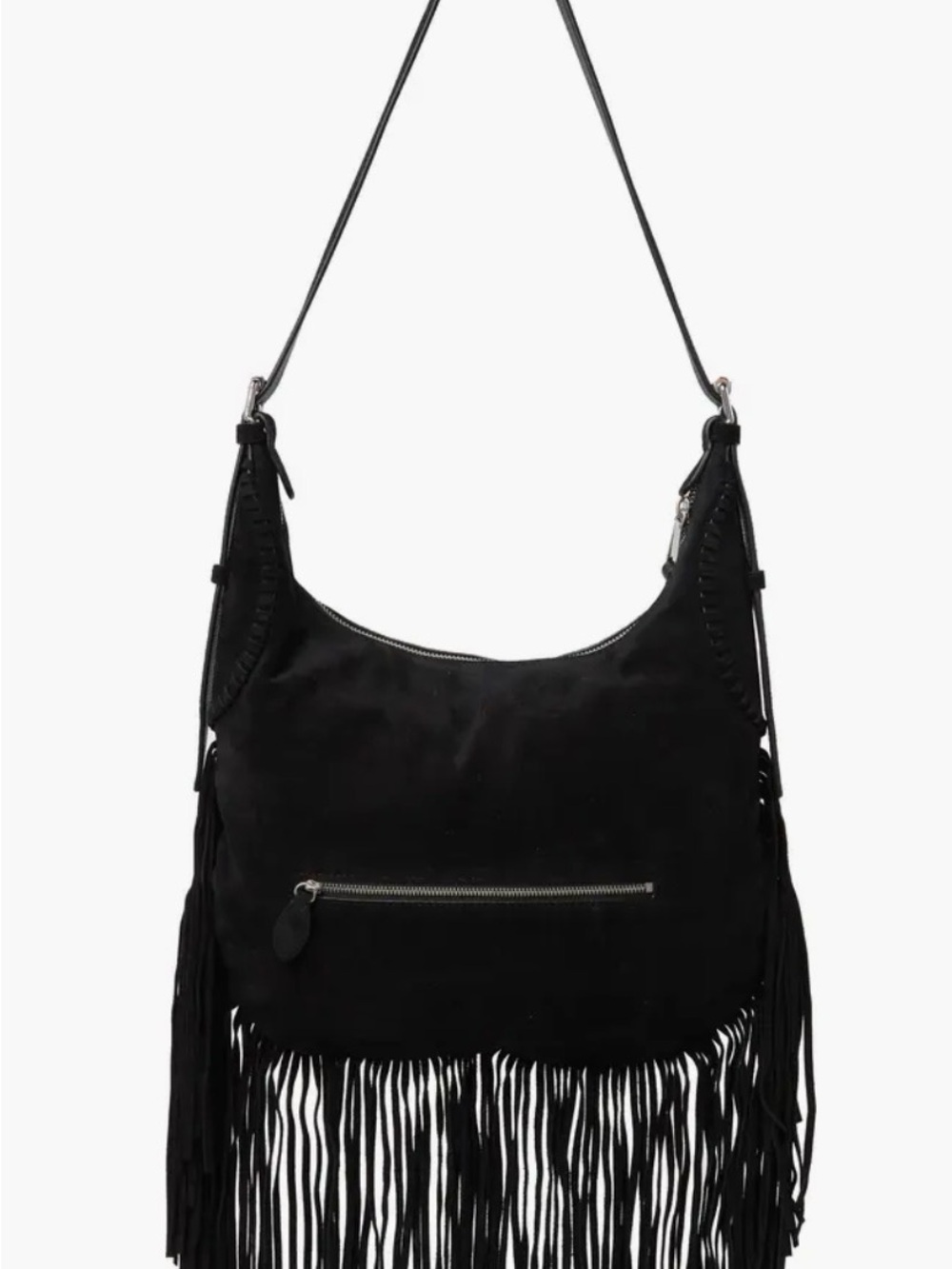 Rebecca Minkoff Black Suede Fringe Hobo Bag